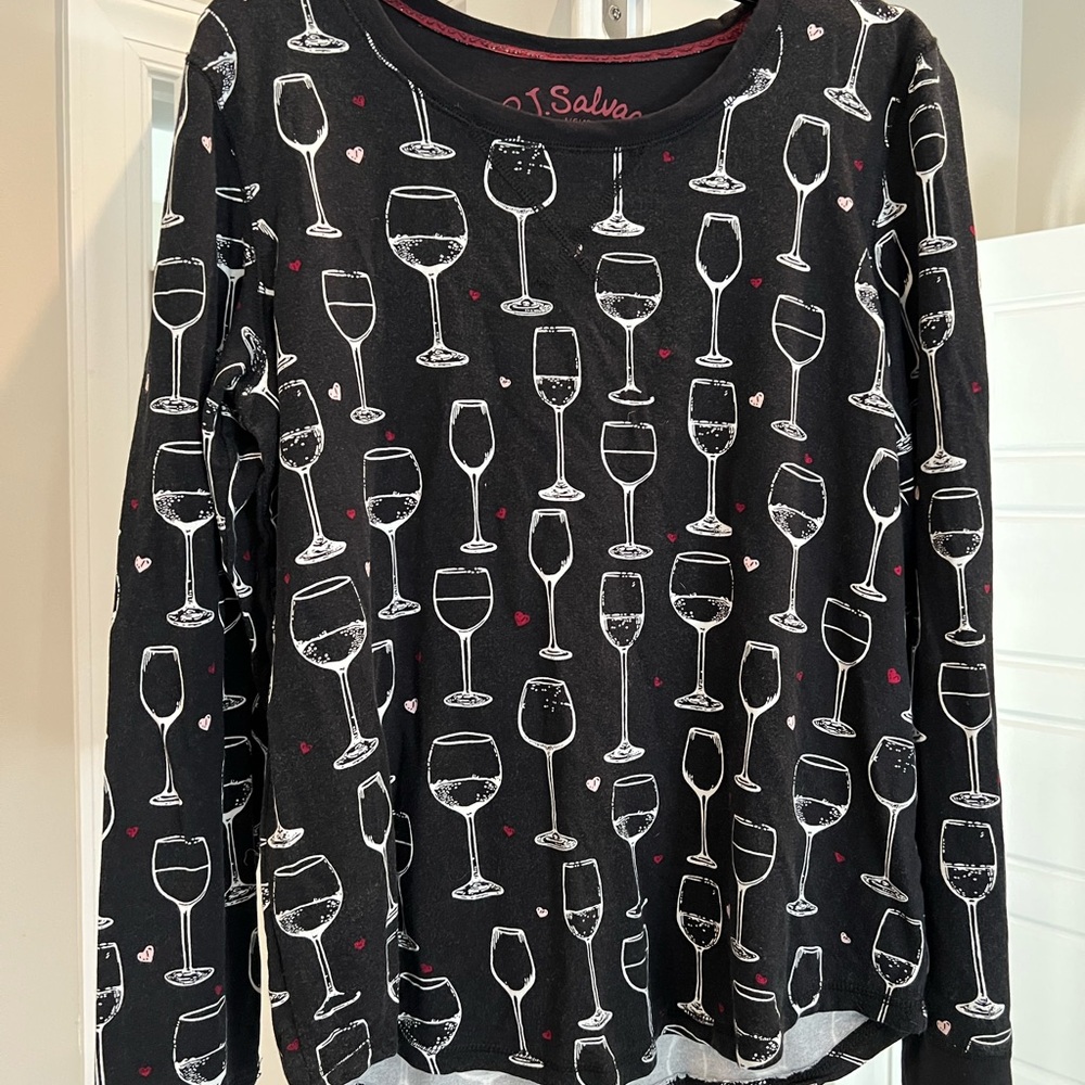 PJ Salvage Black Wine Glass Print Sweater